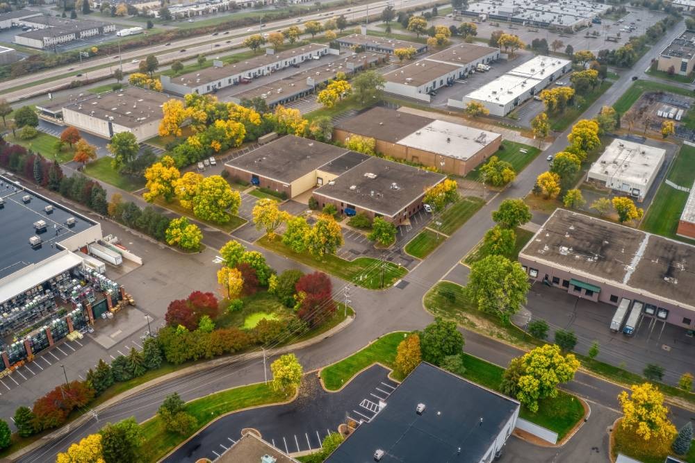 Aerial view of Plymouth, Minnesota, a suburb of Minneapolis, Minnesota (MN)
