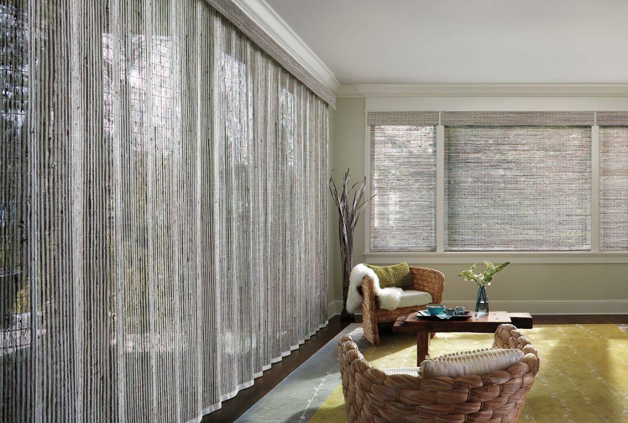 Hunter Douglas Provenance® Woven Wood Shades accenting a modern home interior near Saint Michael, MN