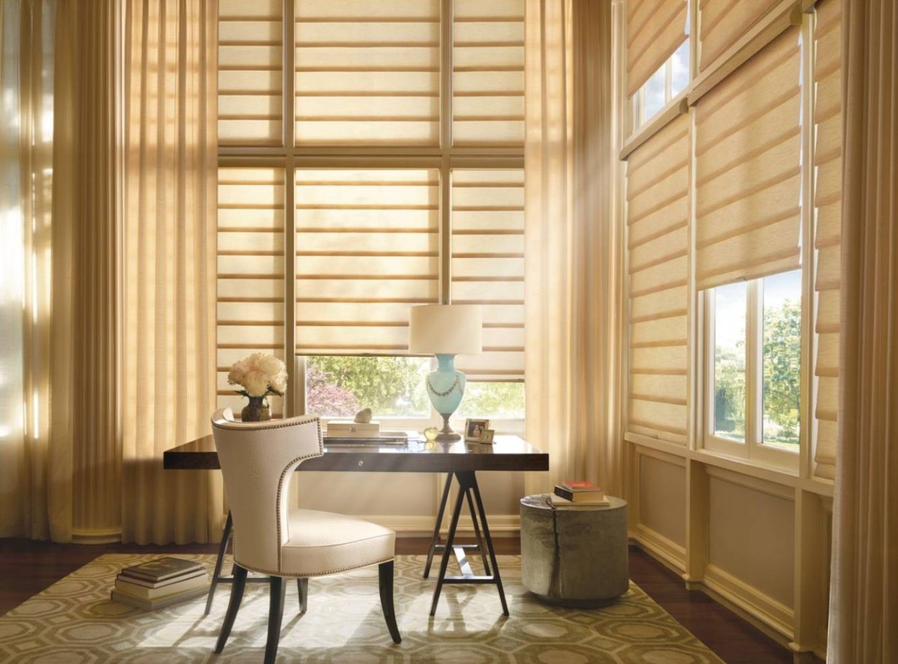 Hunter Douglas Vignette® Modern Roman Shades, custom bedroom curtains, bedroom curtains near Saint Michael, Minnesota.