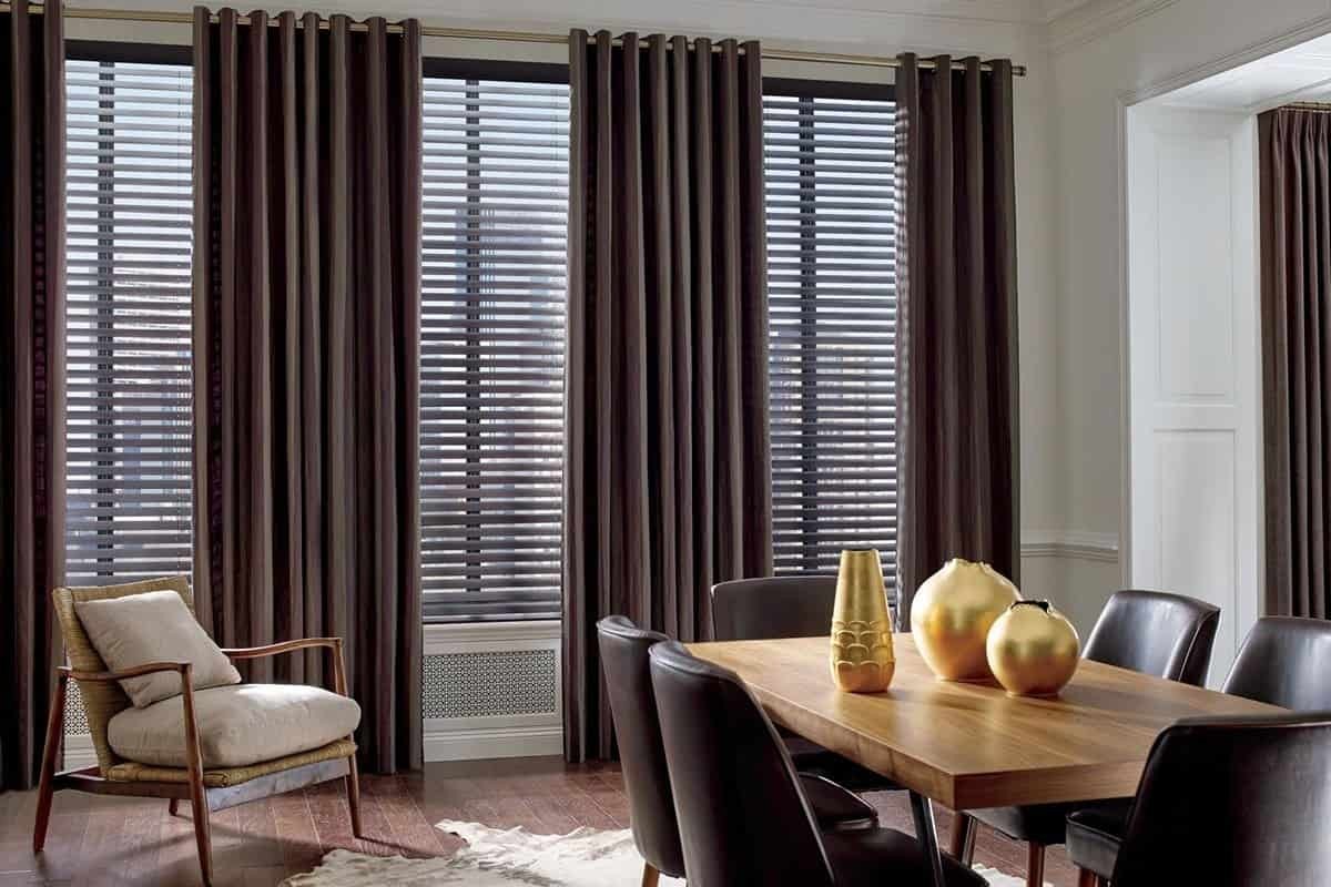 Image of Hunter Douglas Side Panels & Drapery and window treatments on the same window
